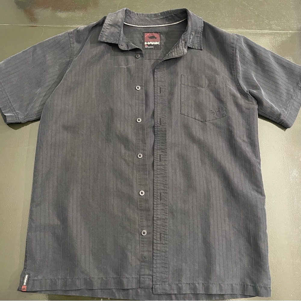 Tony Hawk short sleeve black button down shirt.